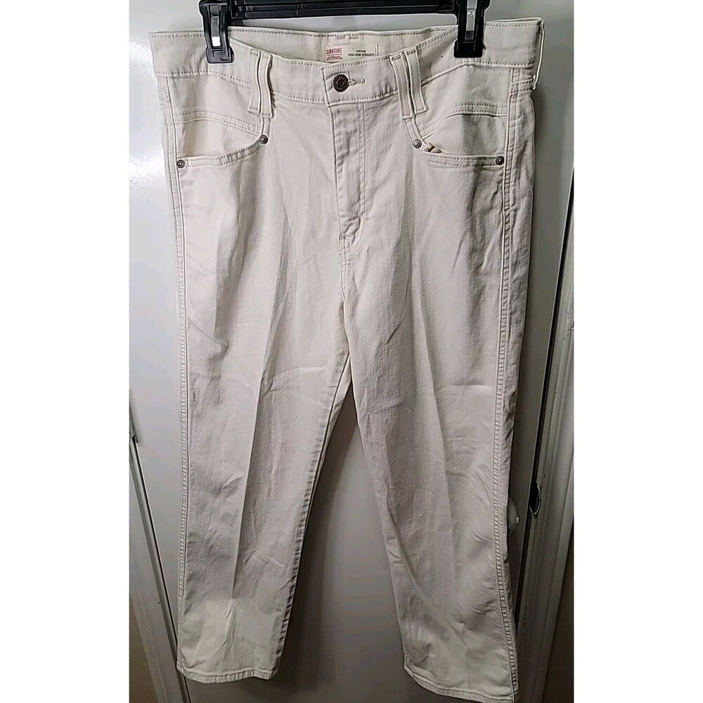 Signature Levi's Strauss Womens 12 White Heritage High Rise Straight Denim Jeans